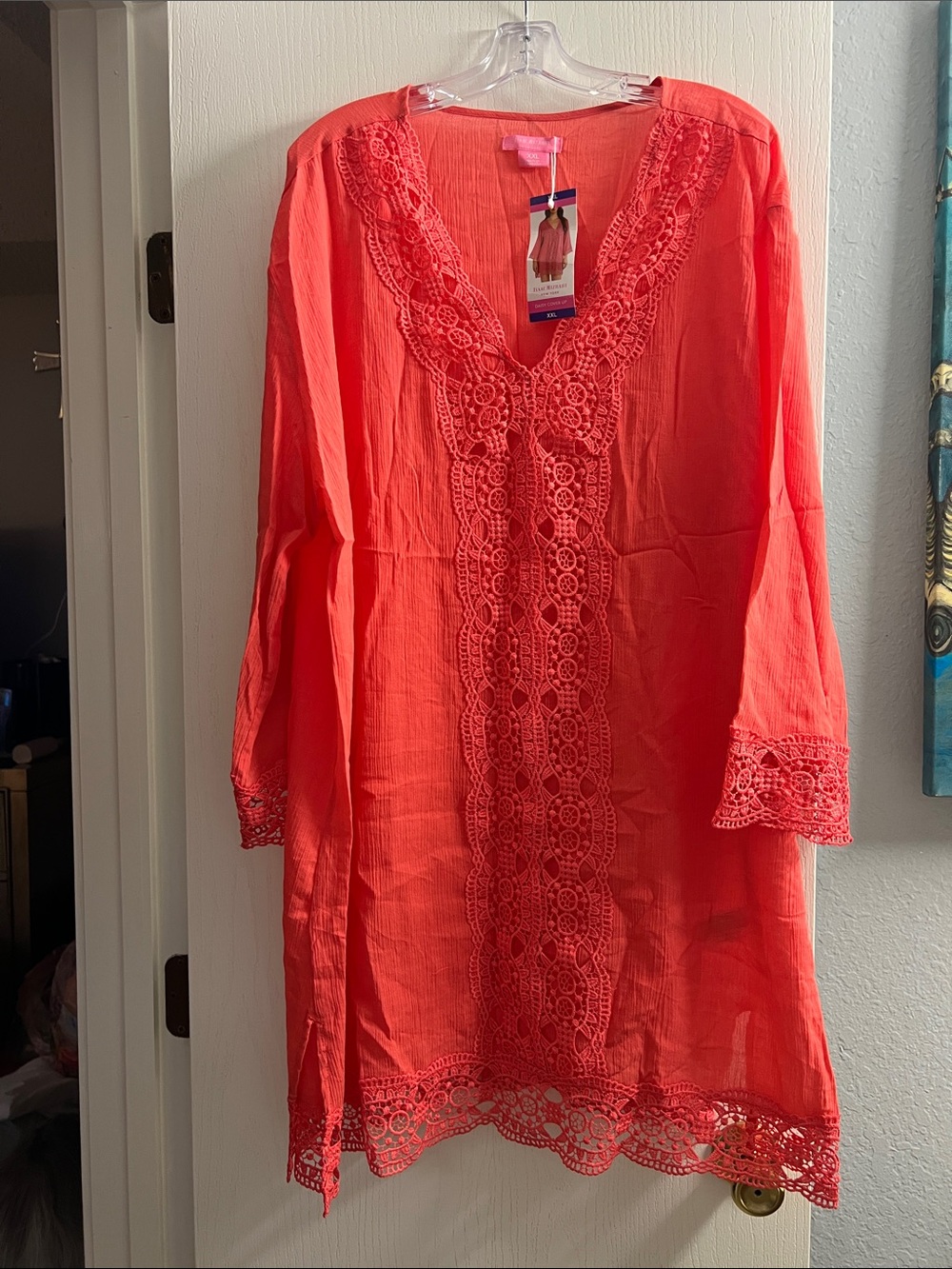 Isaac Mizrahi Coral Crochet V-Neck Cover-Up